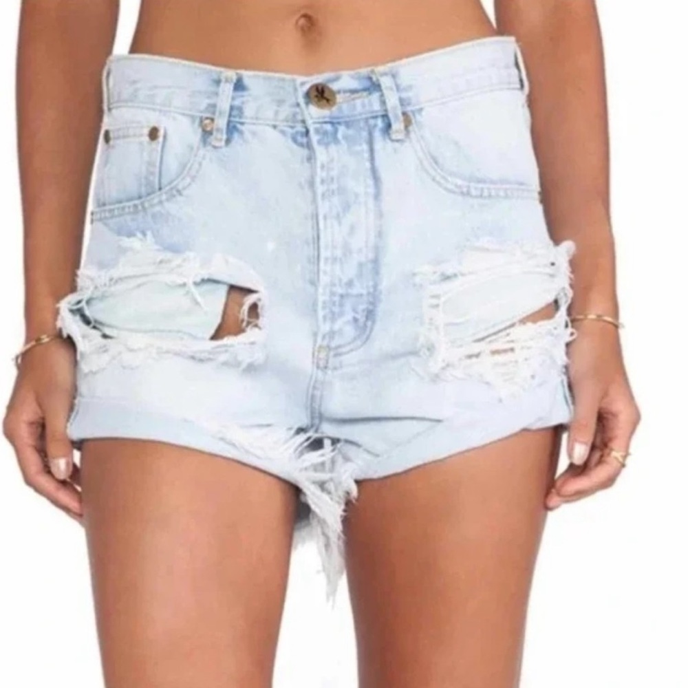 ONE TEASPOON Destroyed Denim Outlaws High Waisted Shorts